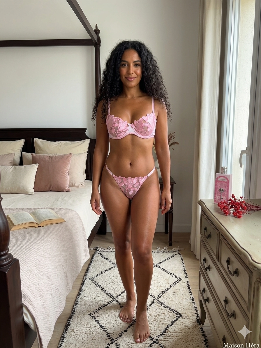 Ensemble de lingerie fine rose poudré